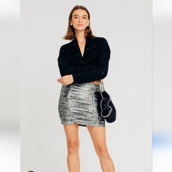 Torn By Ronny Kobo Stylish Silver Skirt